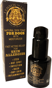 a bottle of all natural skin tonic spray for dogs with box